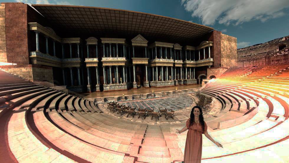 Recreación virtual del Teatro Romano de Mérida. 